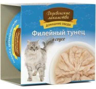 Деревенские лакомства консерва д/кошек Филе тунца в соусе ж/б 80г